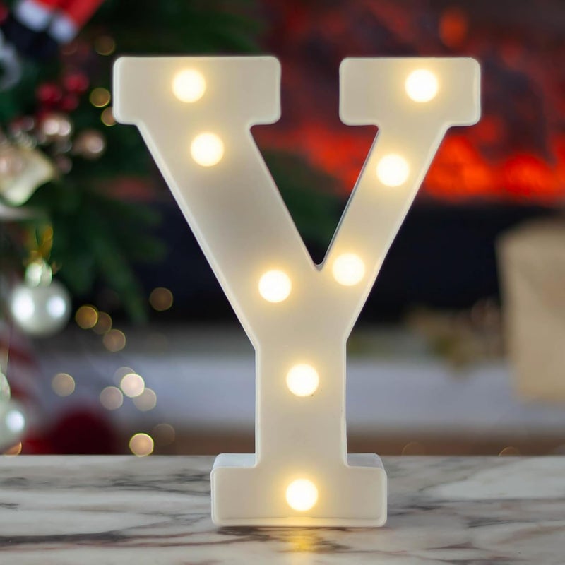 SKYPHAROS LED Marquee Letters, White 26 Alphabet Light Up Letters, Battery Powered LED Letter Lights for Birthday Party, Christmas Night, Home, Bar, Graduation, Wedding Decoration(Y) - Image 1